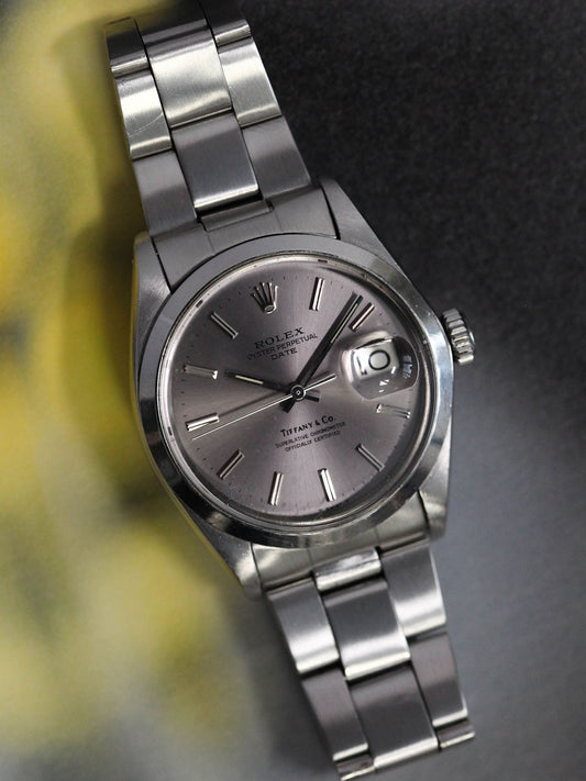 1971 Rolex Oyster Perpetual Date 1500 Lavender Dial Double Signed Tiffany & Co