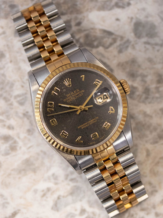 1996 Rolex Datejust 16233 Grey Anniversary Arabic Dial Full Set